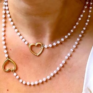 Brand new handmade double pearl heart necklace